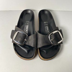 Birkenstock Madrid Big Buckle Oiled Leather One Strap Sandals Womens 37 Black